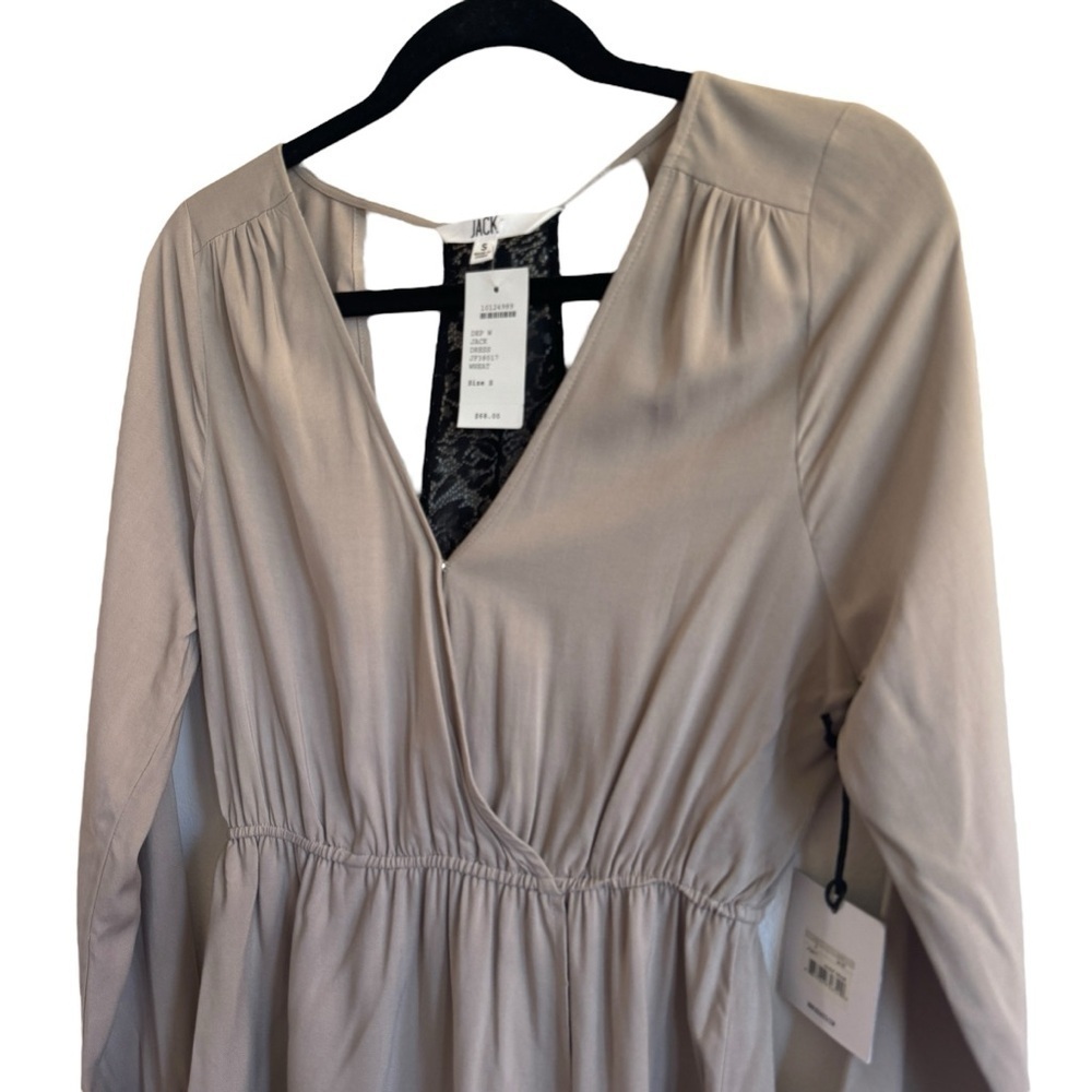 NWT BB Dakota Jack Leni Rayon and Lace Trim Dress, Wheat Beige, Size S - Picture 6 of 11